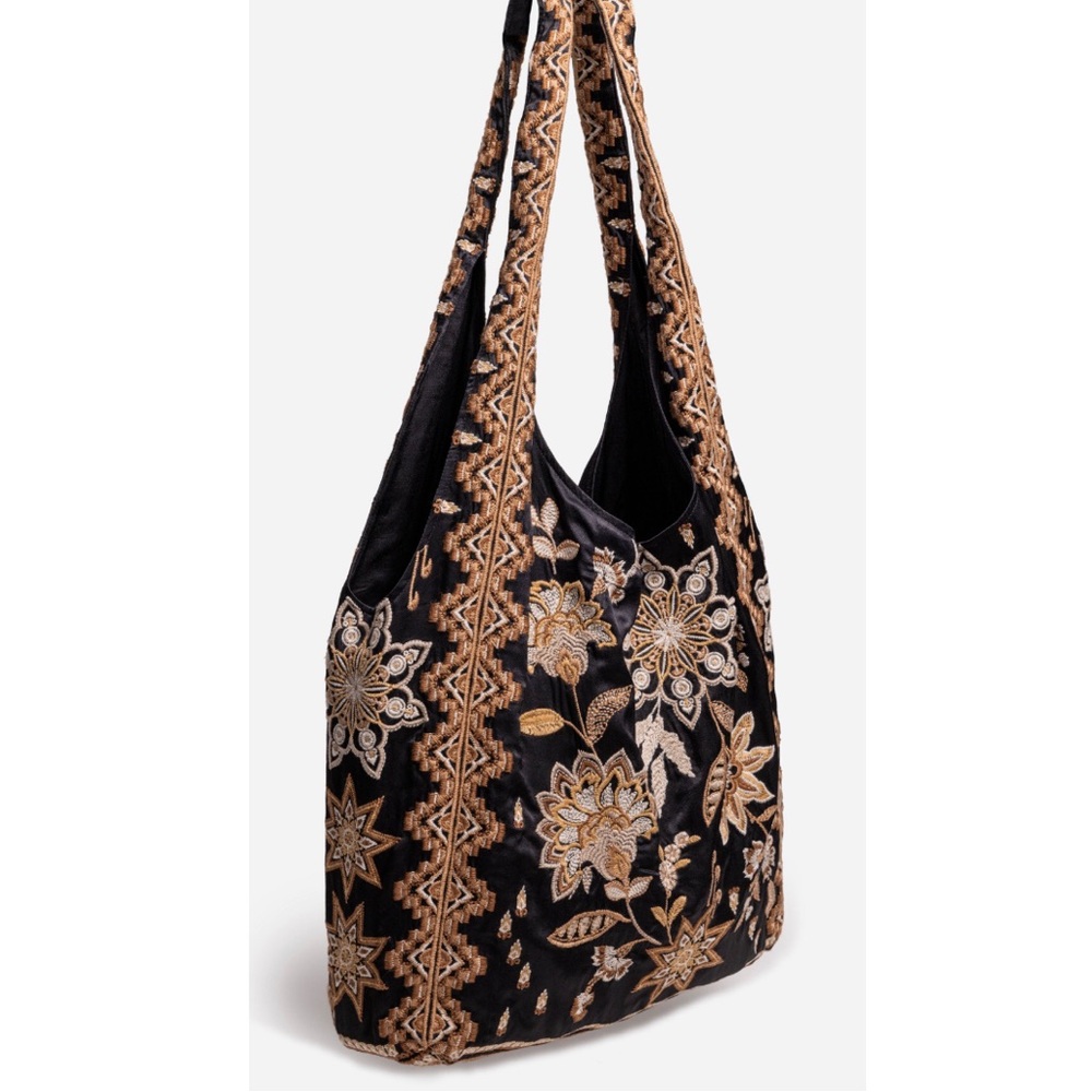 Johnny Was Slouchy Boho Floral Embroidered Hobo Purse